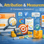 Ads attribution and measurement in e-commerce statistics with ad analytics campaign tracking and conversion reporting elements