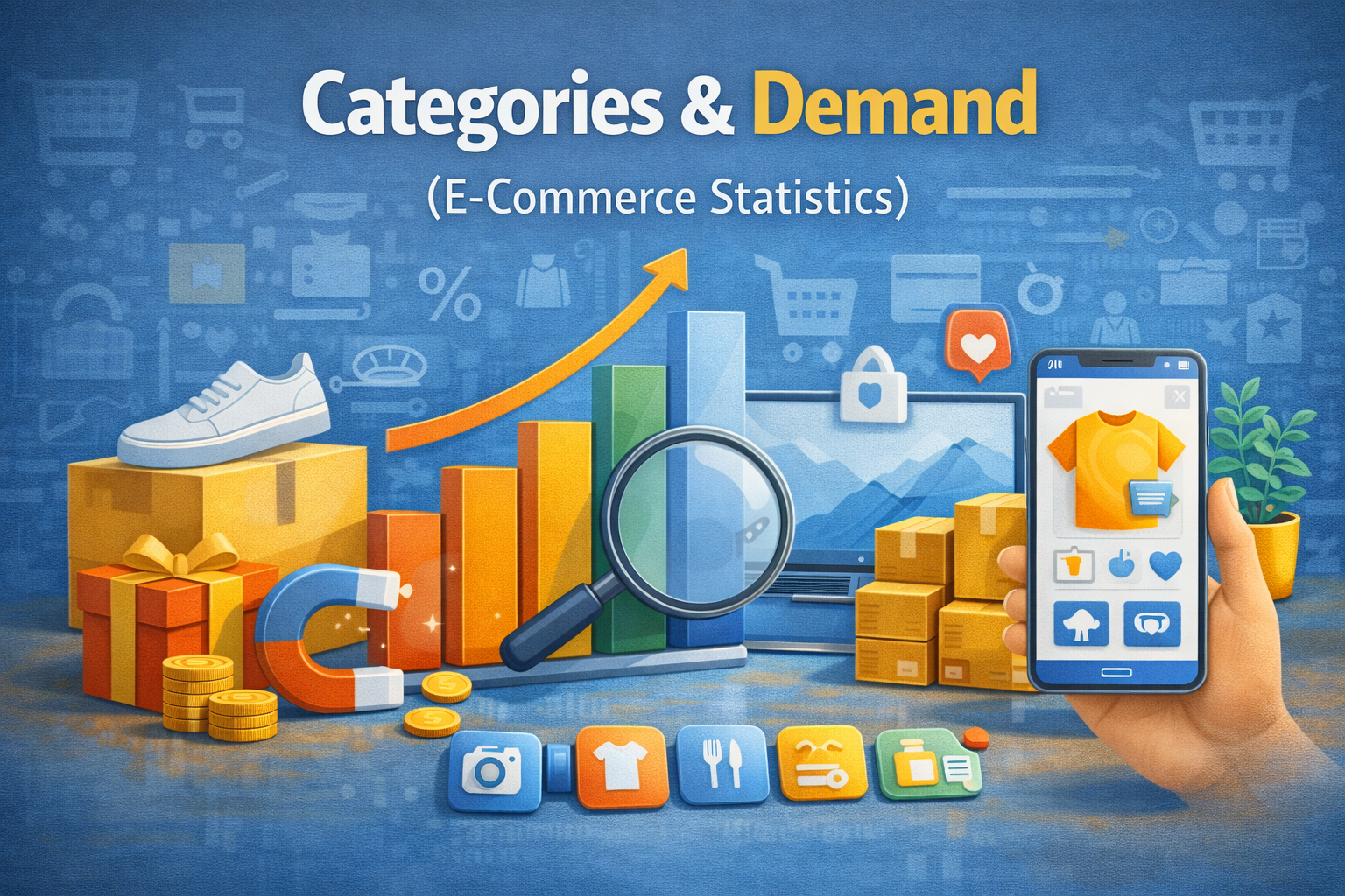 Categories and demand in e-commerce statistics with product trends category performance and consumer demand elements