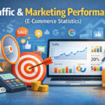 Traffic and marketing performance in e-commerce statistics with analytics dashboard ad targeting and conversion growth elements